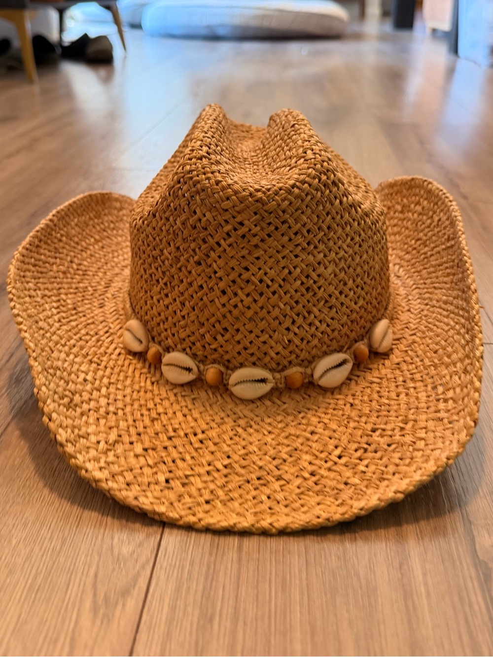 Seashell bead Straw Cowgirl Hat